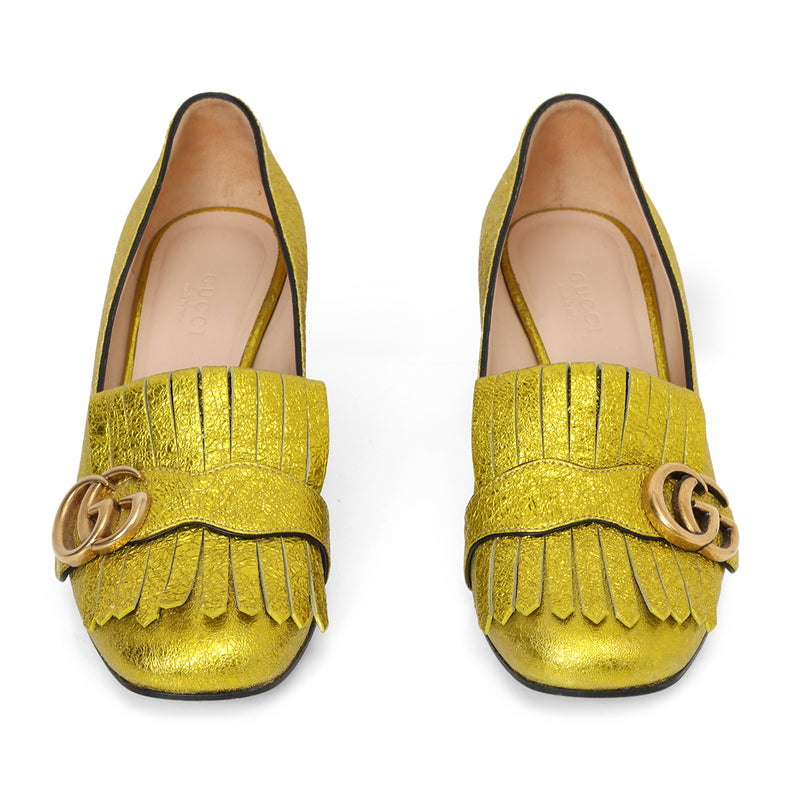 Mimosa Textured Leather Marmont Heel Loafers-Size-36