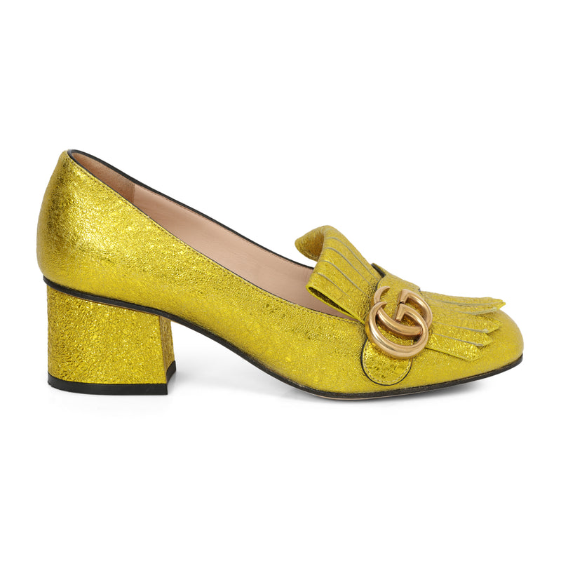 Mimosa Textured Leather Marmont Heel Loafers-Size-36