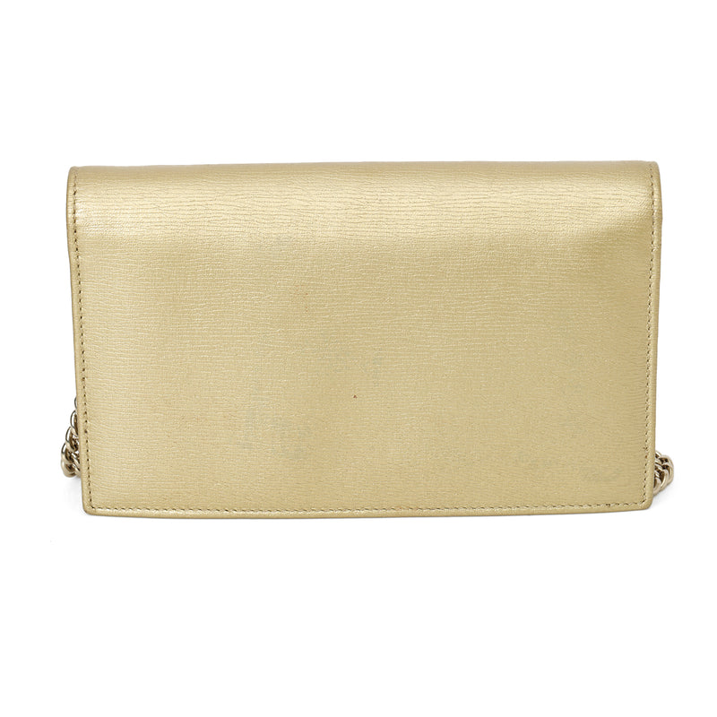 Gucci gold betty leather wallet on chain women's