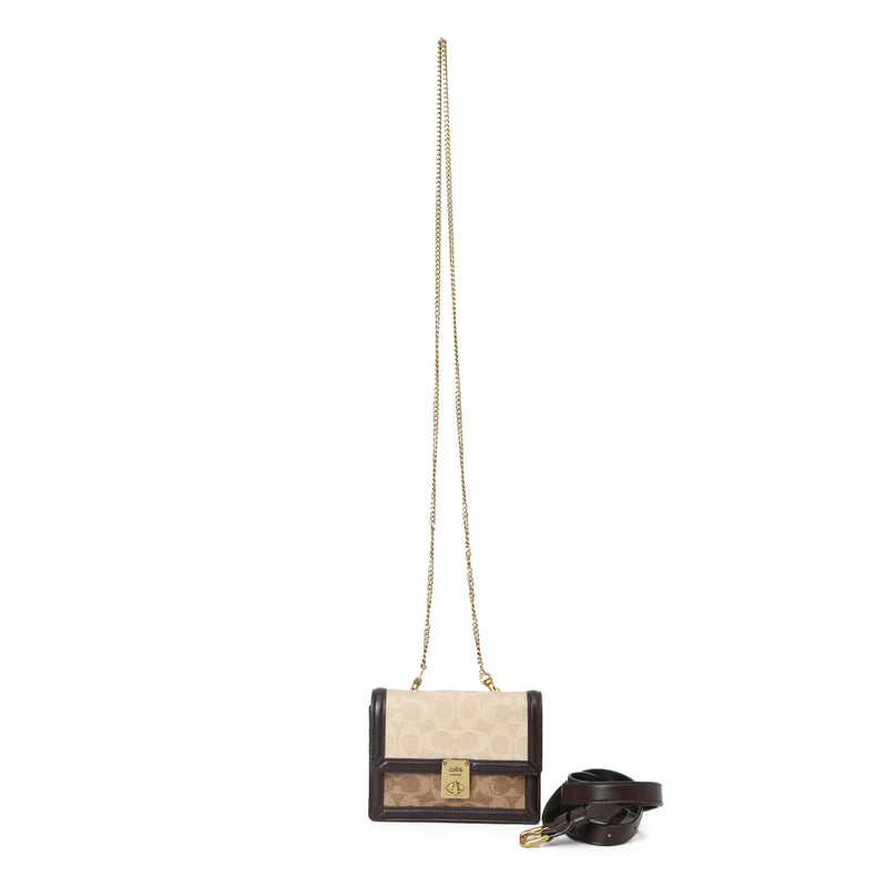Women Coach Beige & Brown Blocked Signature Canvas Hutton Belt Bag
