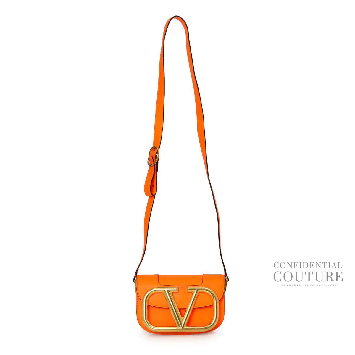 Neon Orange Leather Small Supervee Crossbody Bag