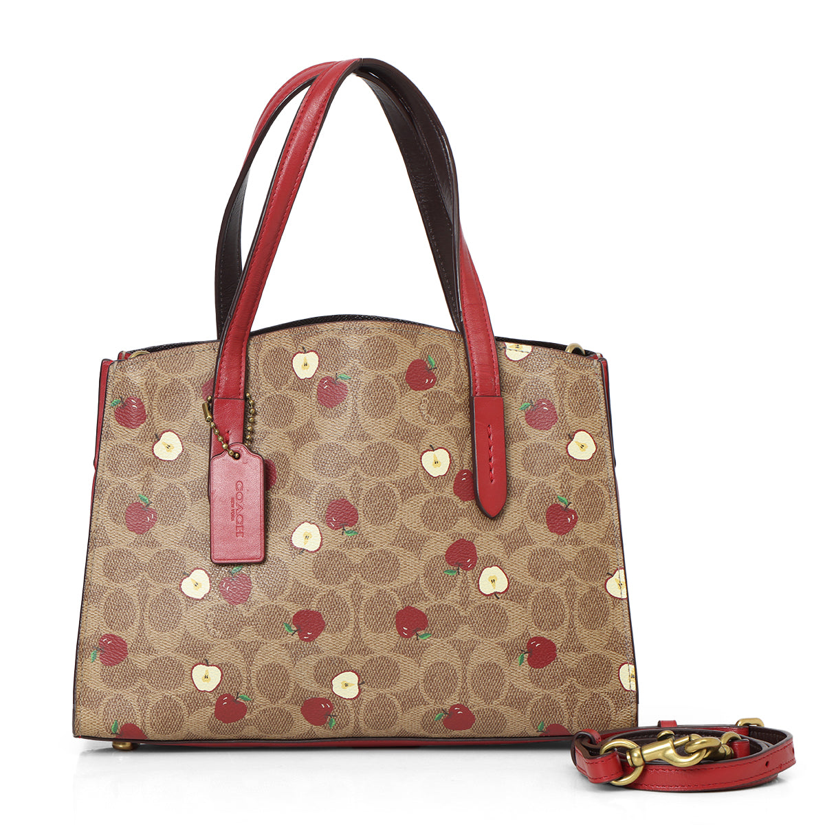 Apple Print Brown & Maroon Shoulder Bag with Detachable Strap