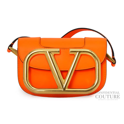 Neon Orange Leather Small Supervee Crossbody Bag