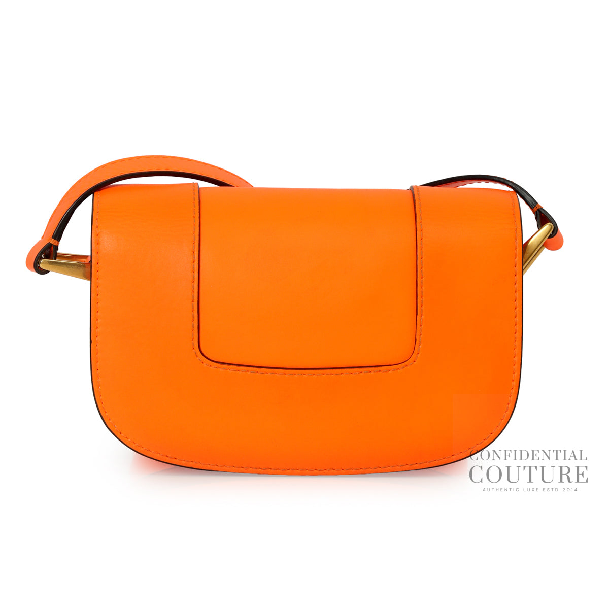Neon Orange Leather Small Supervee Crossbody Bag