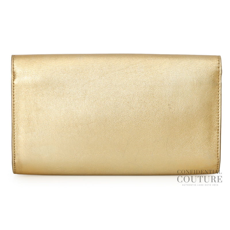 Women Louis Vuitton Gold Leather Louise Clutch
