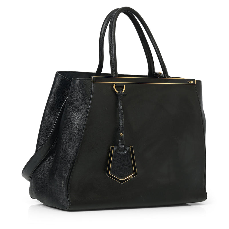 Pre loved fendi black saffiano leather 2jours medium tote sale