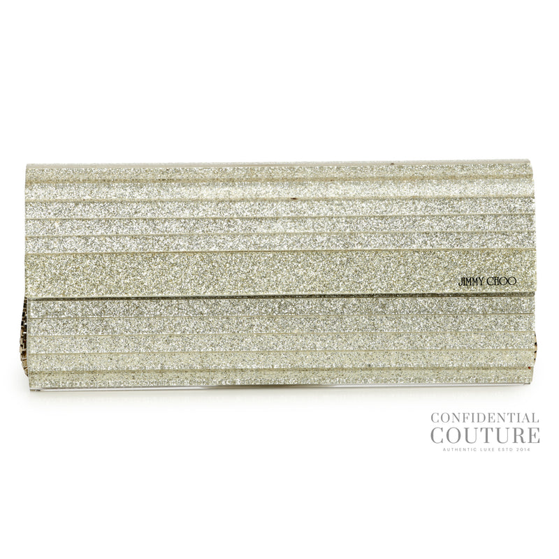 Secondhand Jimmy Choo Silver Sweetie Glitter Clutch with Detachable Strap