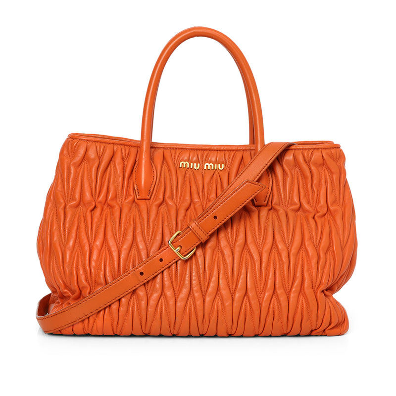 Matelassé Orange Leather Tote