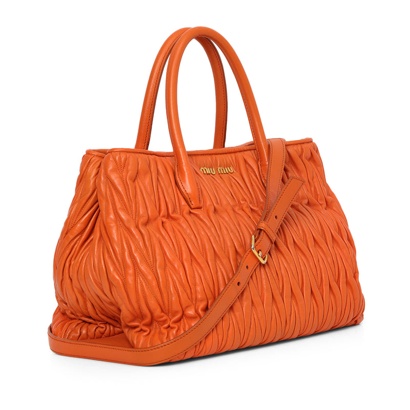 Matelassé Orange Leather Tote