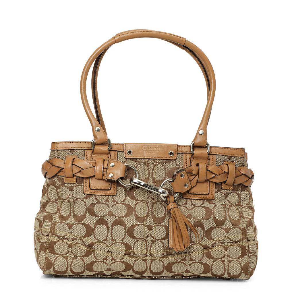 COACH Hampton’s Leather Carryall 12443 COACH Black CC Canvas Logo Leather Hamptons Tote Satchel Top