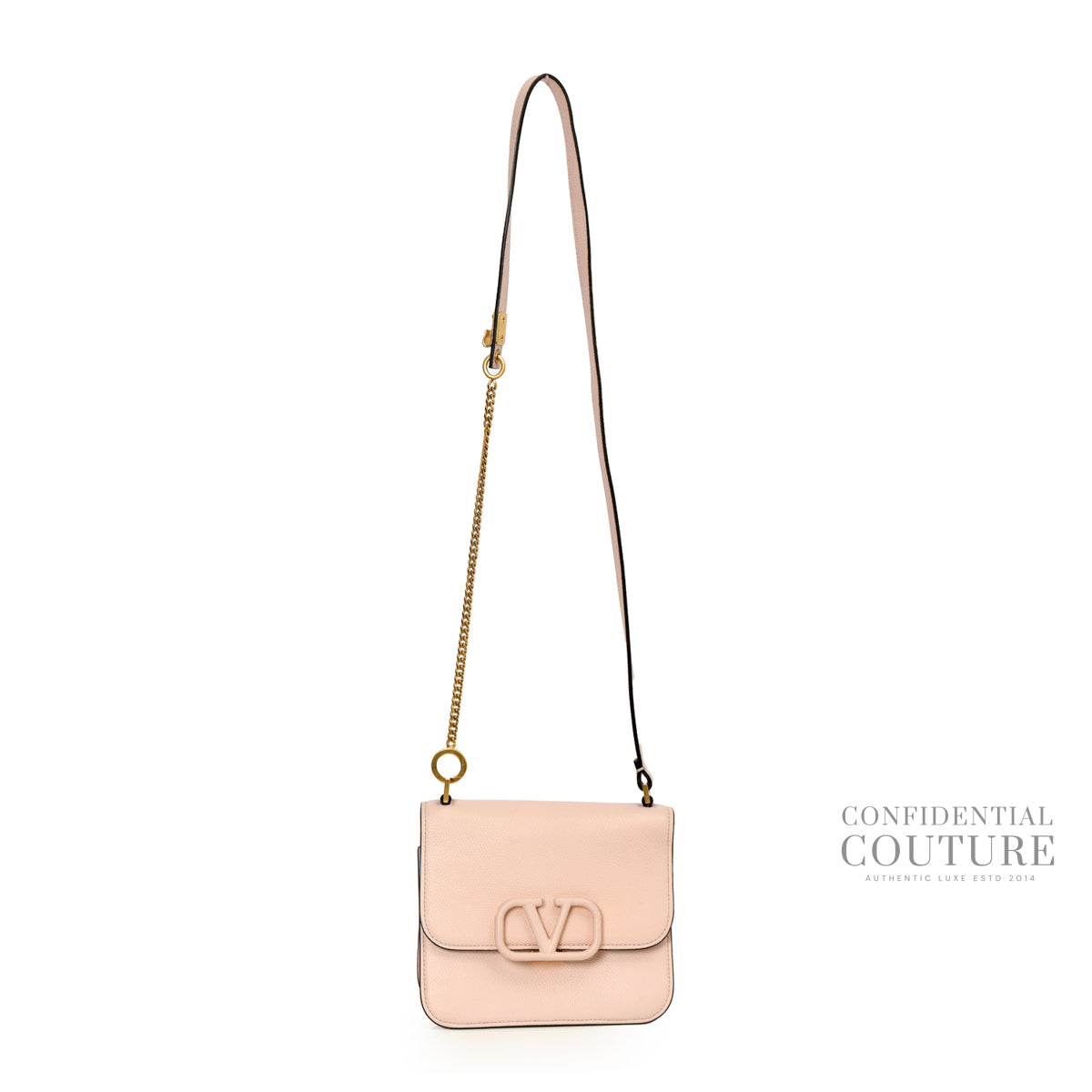 Pink Small Vsling Grainy Leather Shoulder Bag