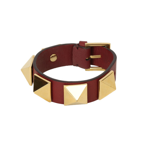 Rockstud Burgundy Leather Gold Tone Bracelet
