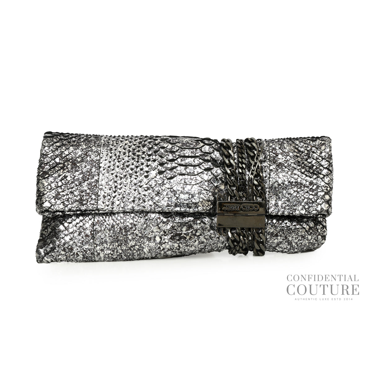 Silver/Black Python Zandra Clutch