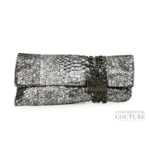 Silver/Black Python Zandra Clutch