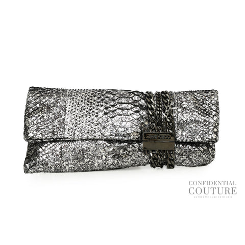 Silver/Black Python Zandra Clutch