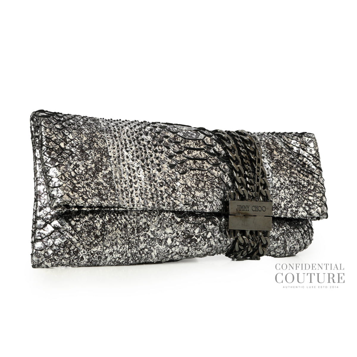 Silver/Black Python Zandra Clutch