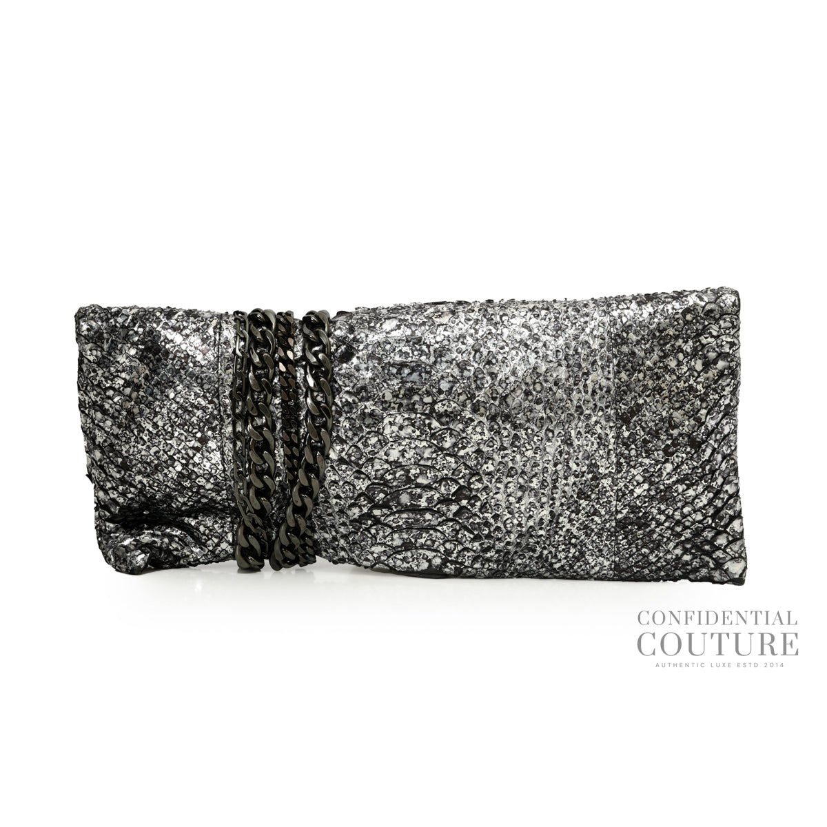 Silver/Black Python Zandra Clutch