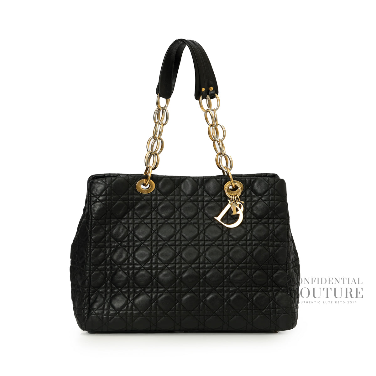 Black Cannage Quilted Lambskin Medium Soft Tote Bag