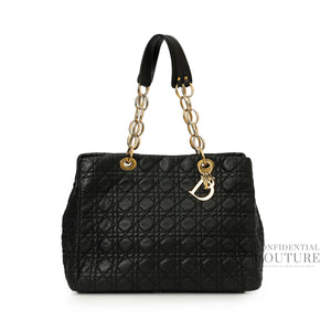 Black Cannage Quilted Lambskin Medium Soft Tote Bag