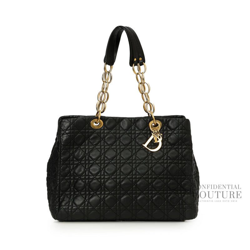 Black Cannage Quilted Lambskin Medium Soft Tote Bag