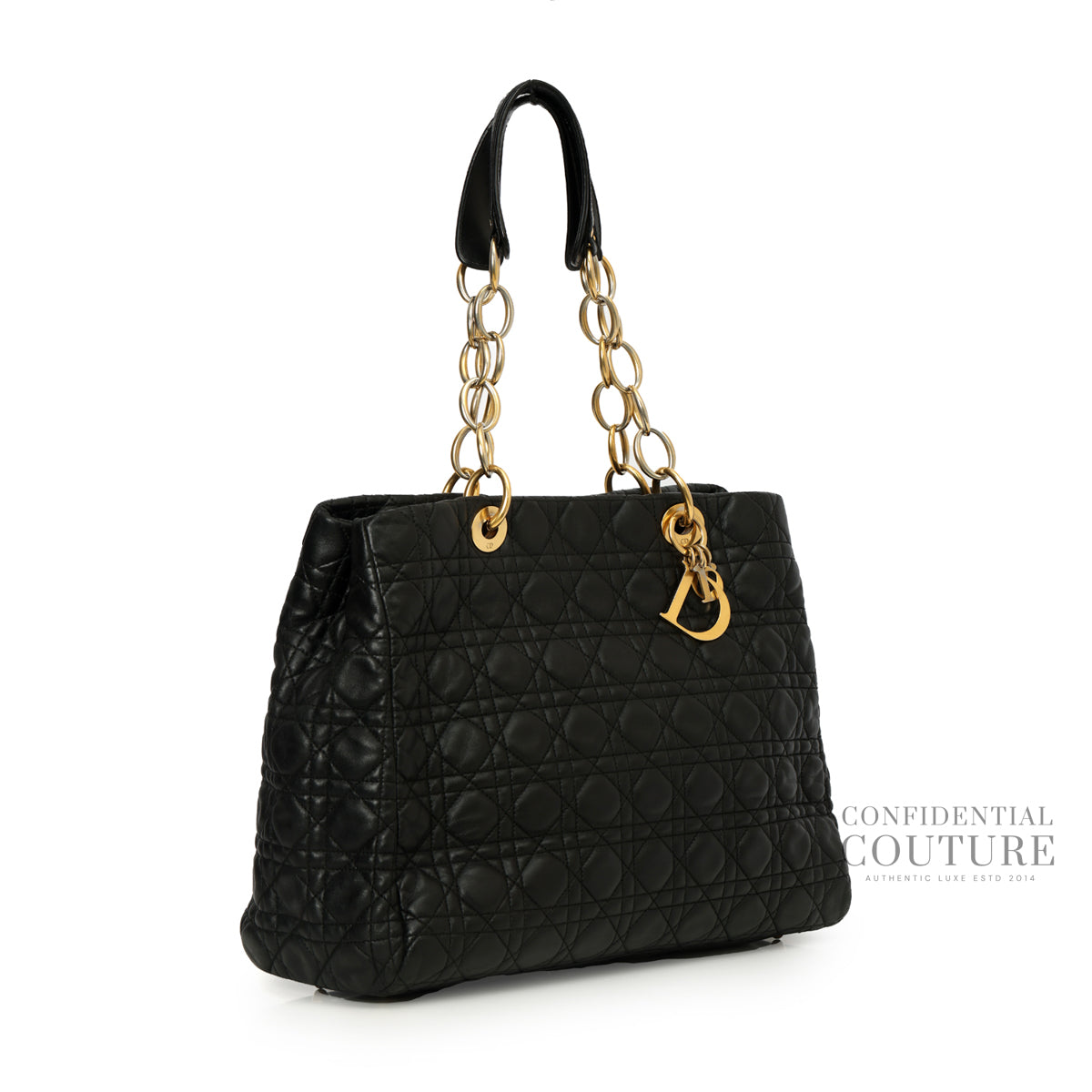 Black Cannage Quilted Lambskin Medium Soft Tote Bag
