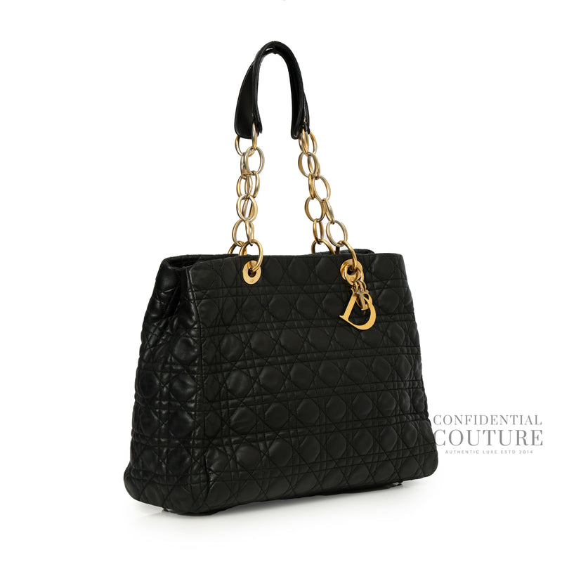 Black Cannage Quilted Lambskin Medium Soft Tote Bag