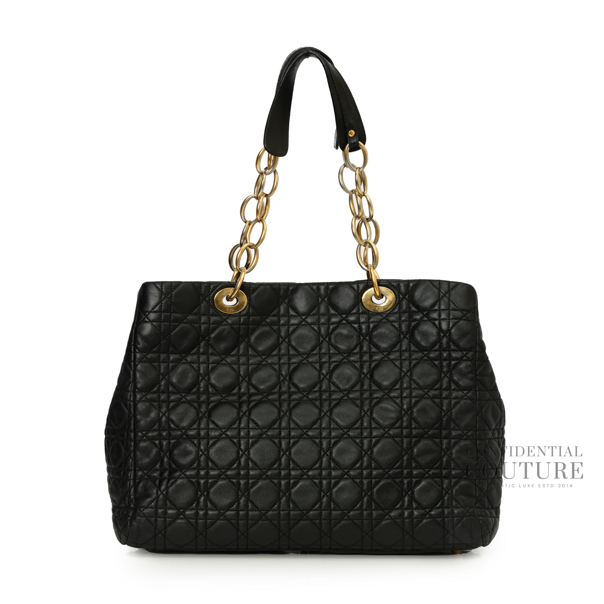 Black Cannage Quilted Lambskin Medium Soft Tote Bag