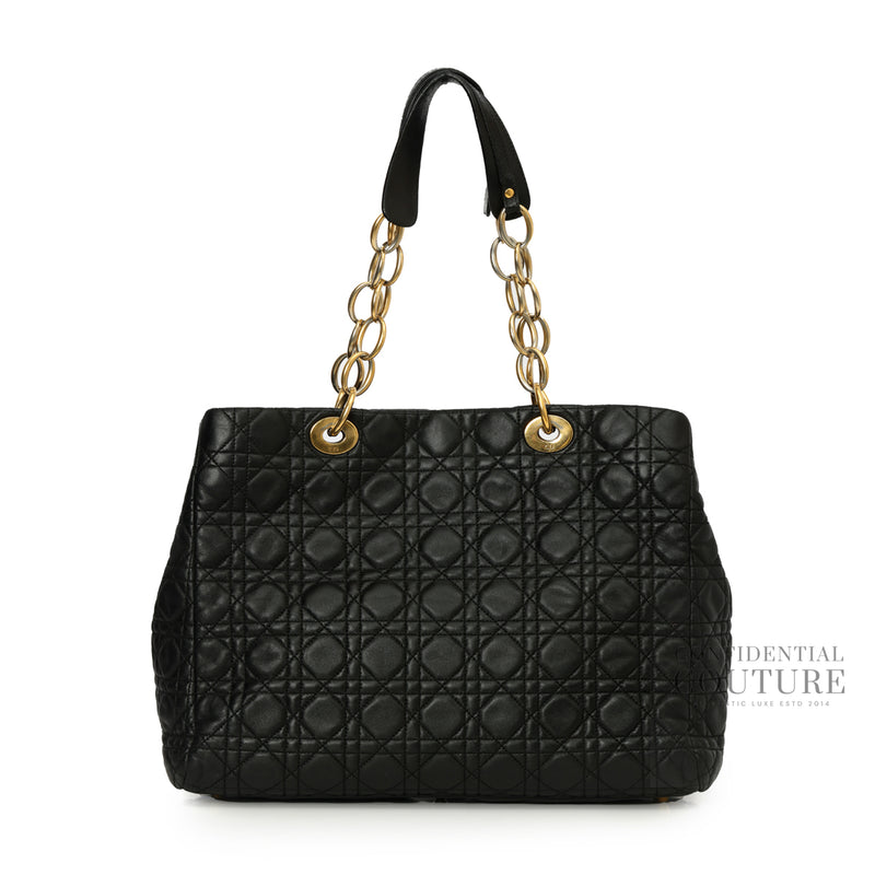 Black Cannage Quilted Lambskin Medium Soft Tote Bag