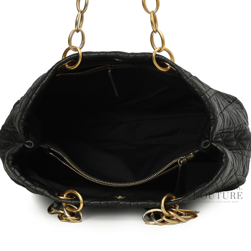 Black Cannage Quilted Lambskin Medium Soft Tote Bag