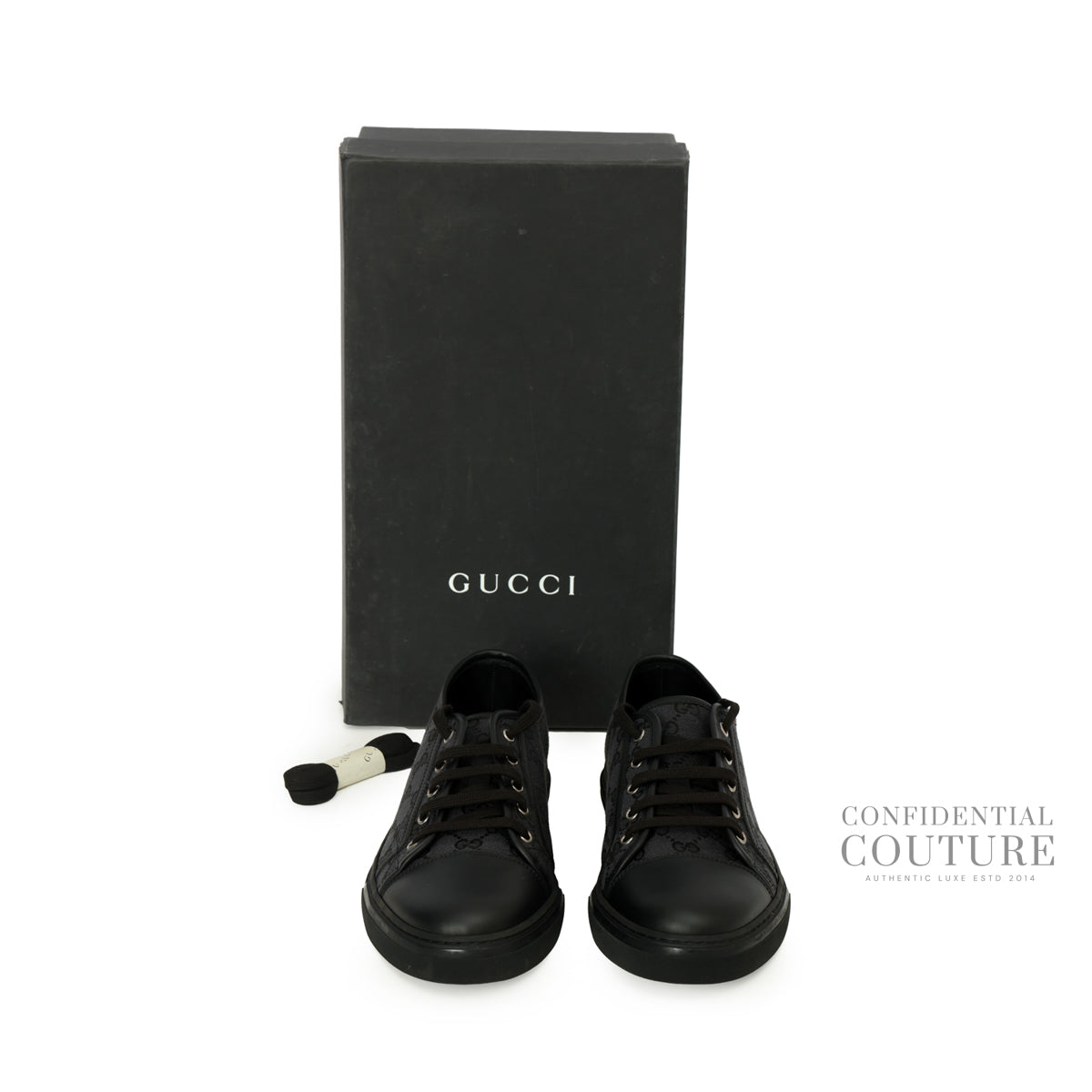 GG Canvas Cap Toe Black Leather Low Top Sneakers | 9.5 | EU 43.5 | US 10