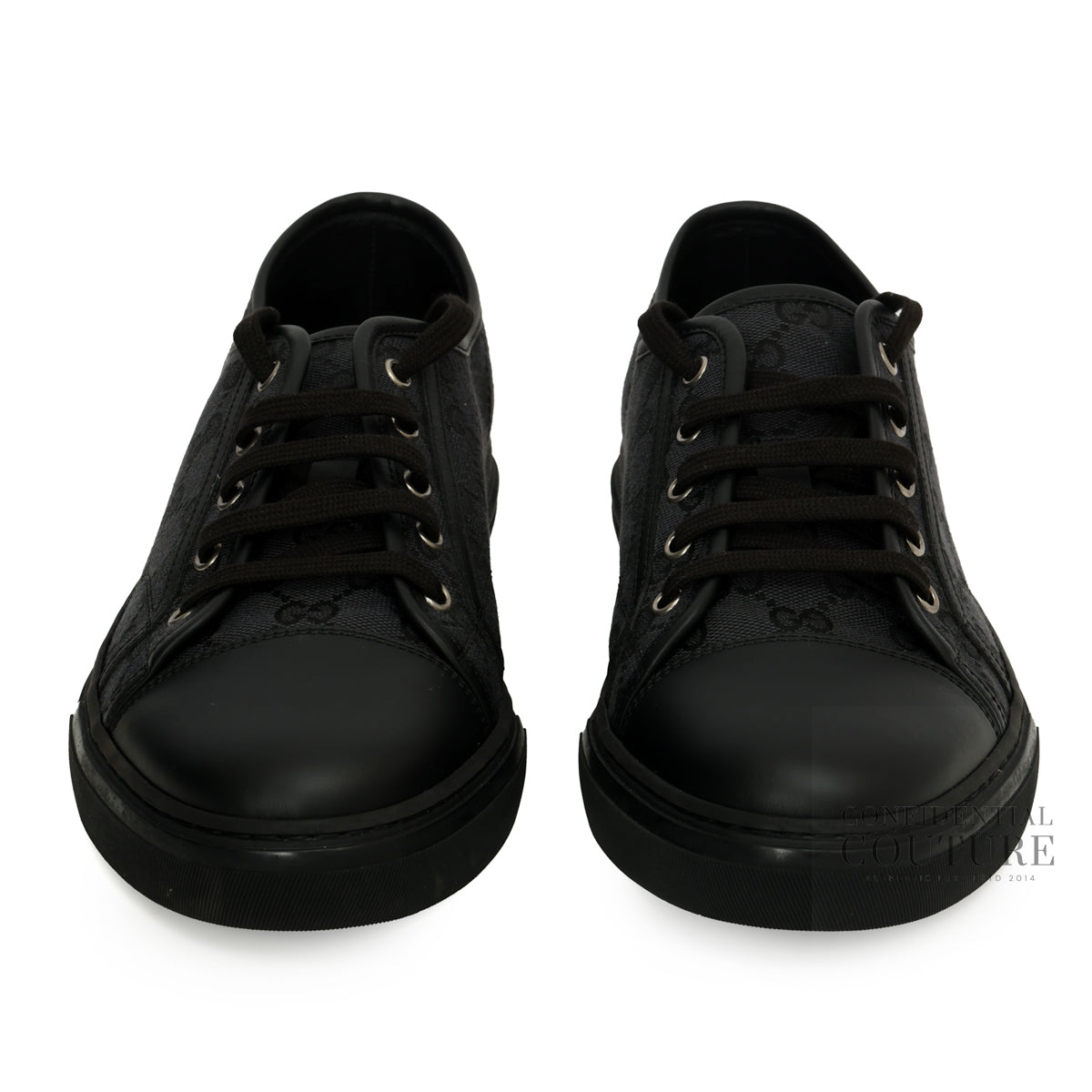 GG Canvas Cap Toe Black Leather Low Top Sneakers | 9.5 | EU 43.5 | US 10