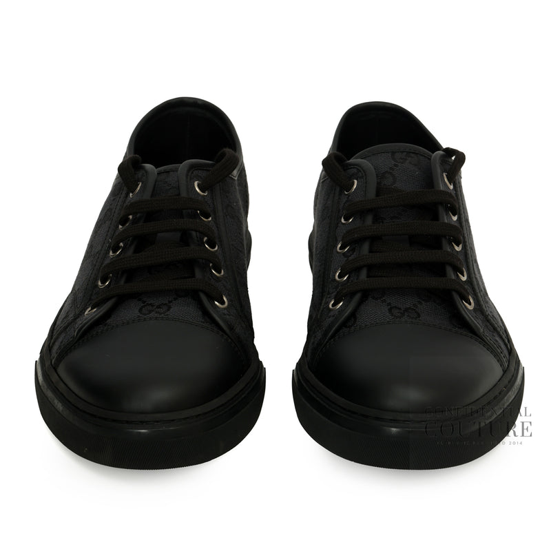 Women Gucci GG Canvas Cap Toe Black Leather Low Top Sneakers | 9.5 | EU 43.5 | US 10