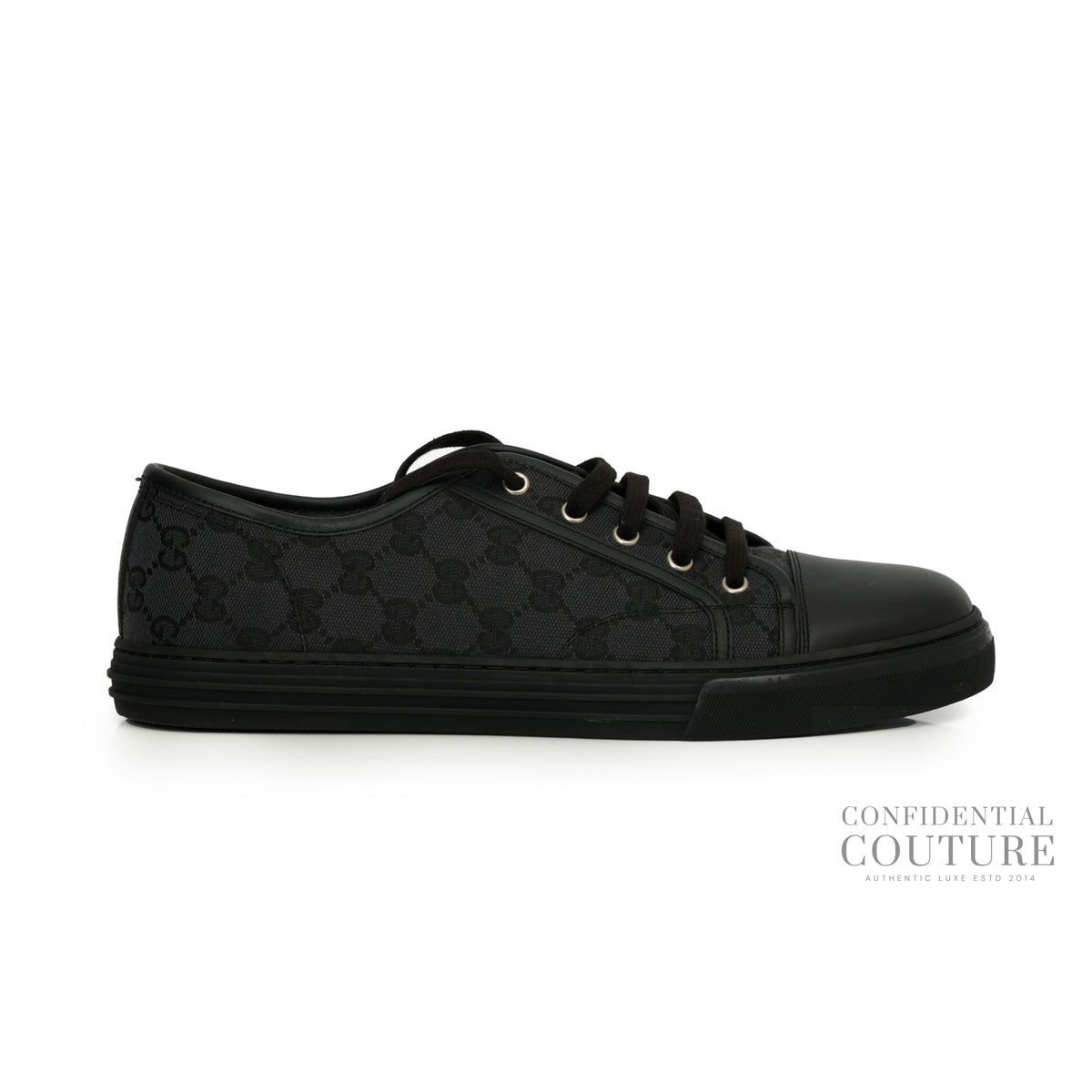 GG Canvas Cap Toe Black Leather Low Top Sneakers | 9.5 | EU 43.5 | US 10