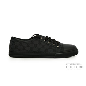 GG Canvas Cap Toe Black Leather Low Top Sneakers | 9.5 | EU 43.5 | US 10
