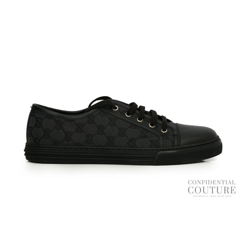 GG Canvas Cap Toe Black Leather Low Top Sneakers | 9.5 | EU 43.5 | US 10