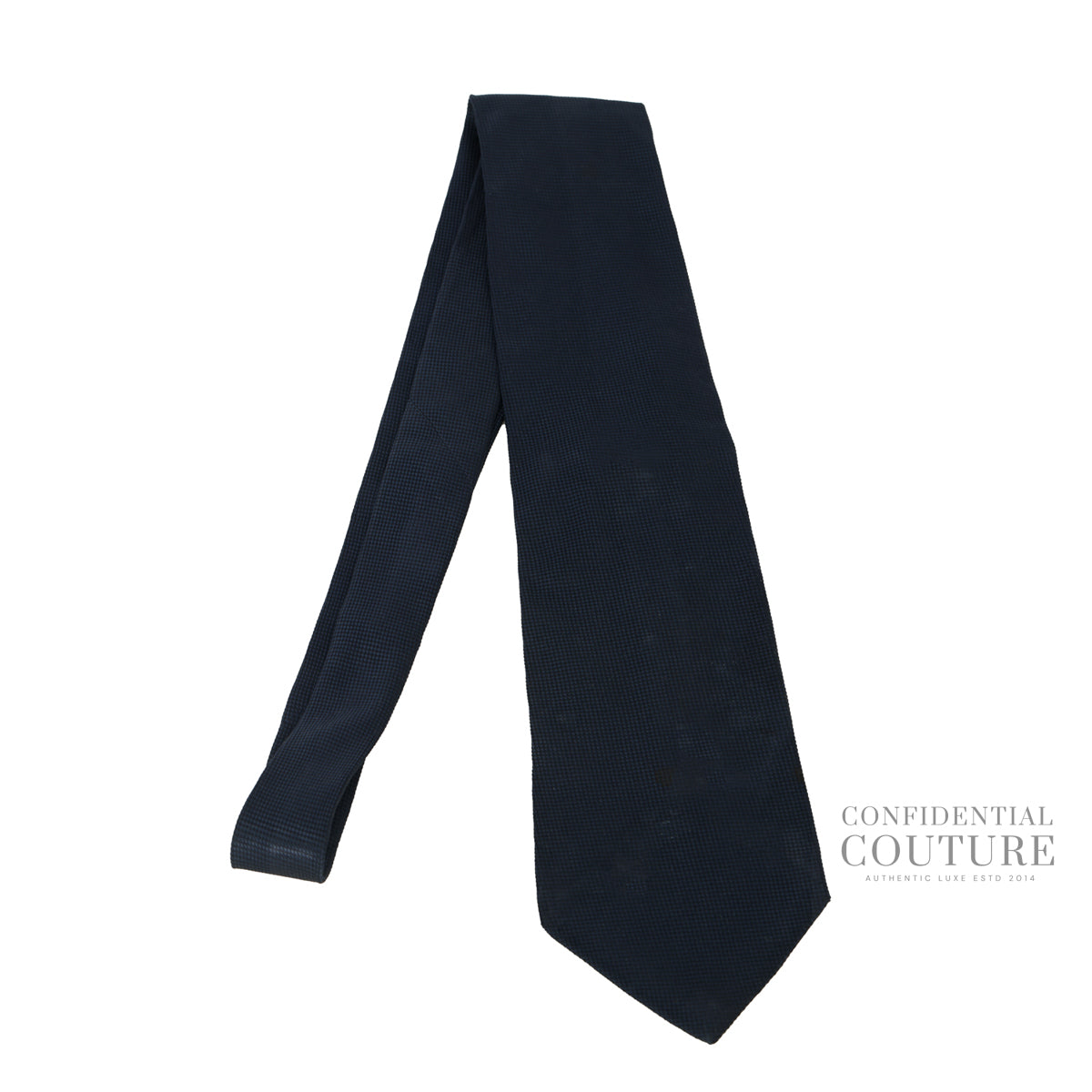 Navy Grenadine Weave Silk Tie with Crest Logo