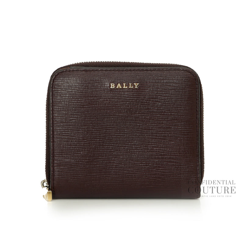 Bally Dark Plum Leather Compact Wallet