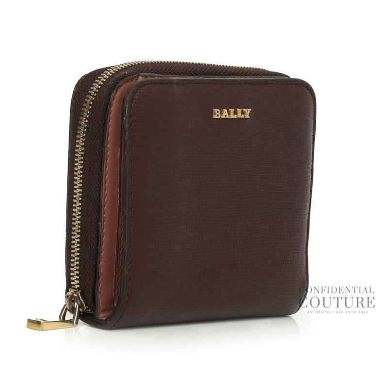 Bally dark plum leather compact wallet price