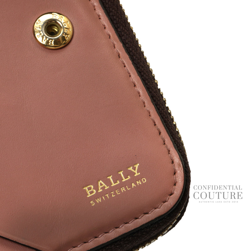 Women Bally Dark Plum Leather Compact Wallet