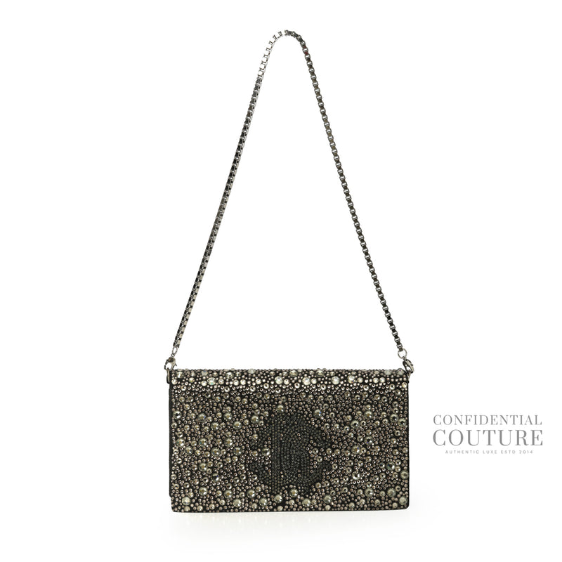 Black Suede Crystal Embellished Convertible Clutch