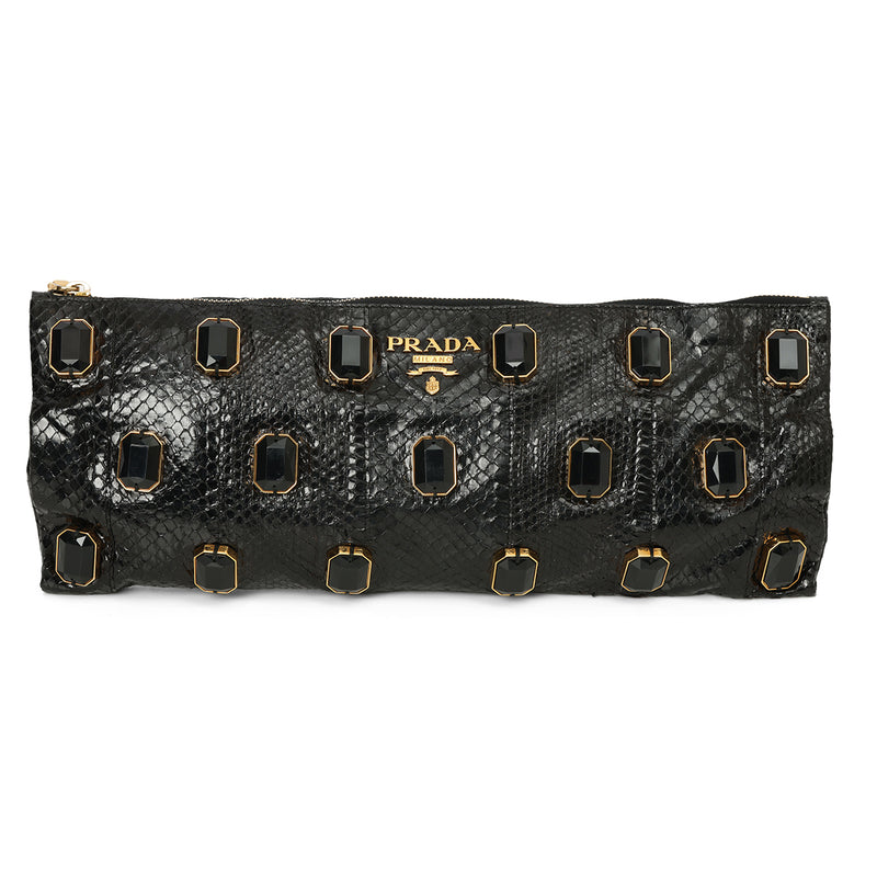 pre-loved Prada Pitone Pietre Clutch
