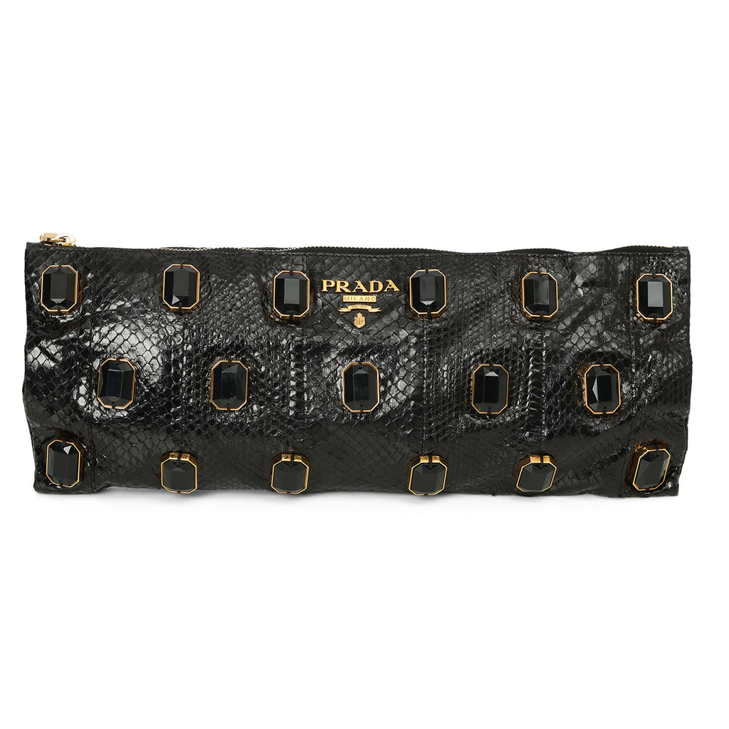 Shop Prada Pitone Pietre Clutch – Black Python with Black Gold