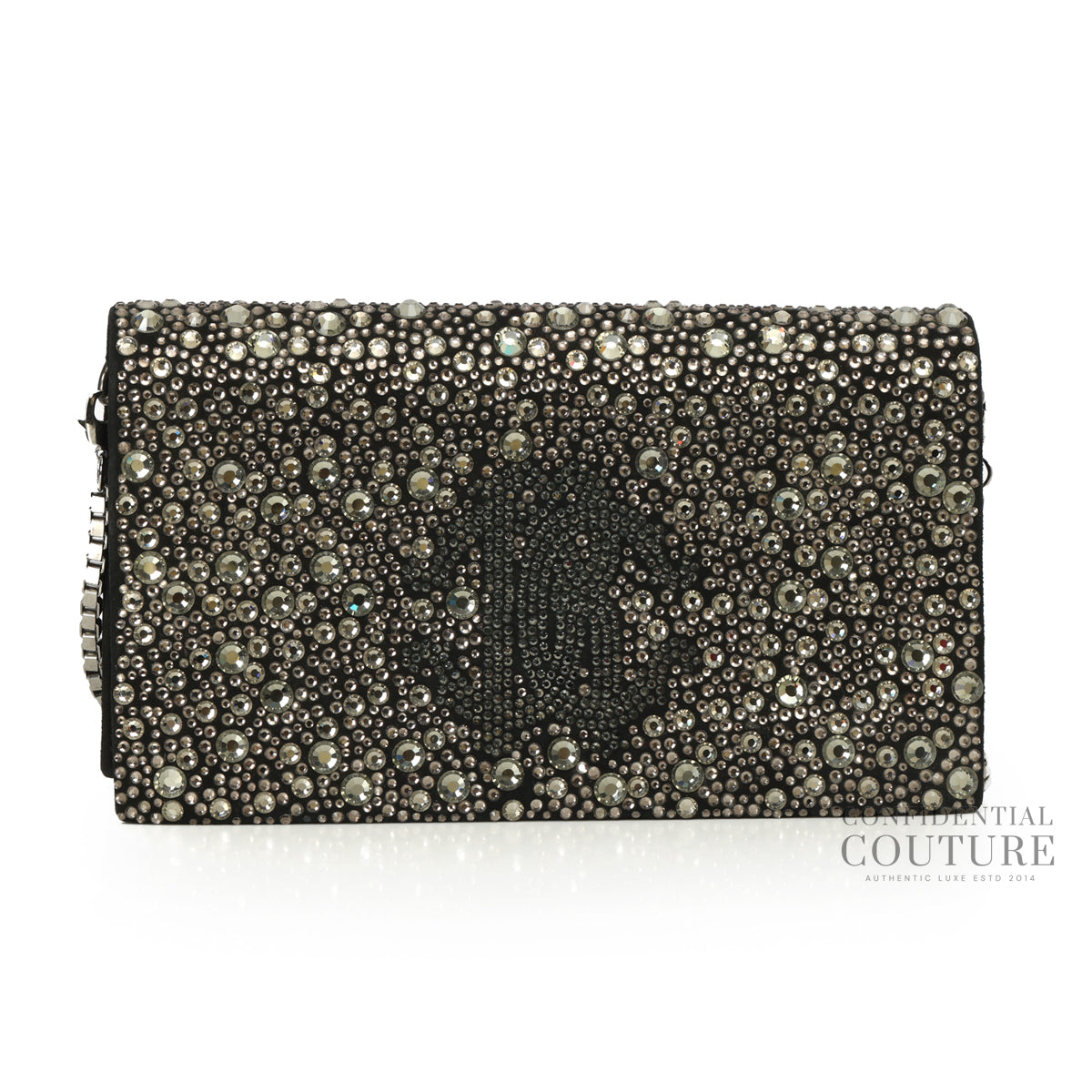 Black Suede Crystal Embellished Convertible Clutch
