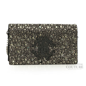 Black Suede Crystal Embellished Convertible Clutch