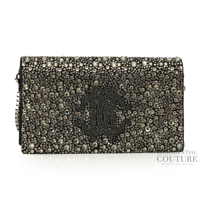 Black Suede Crystal Embellished Convertible Clutch