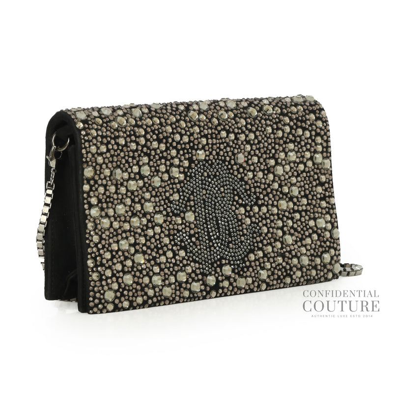 Black Suede Crystal Embellished Convertible Clutch