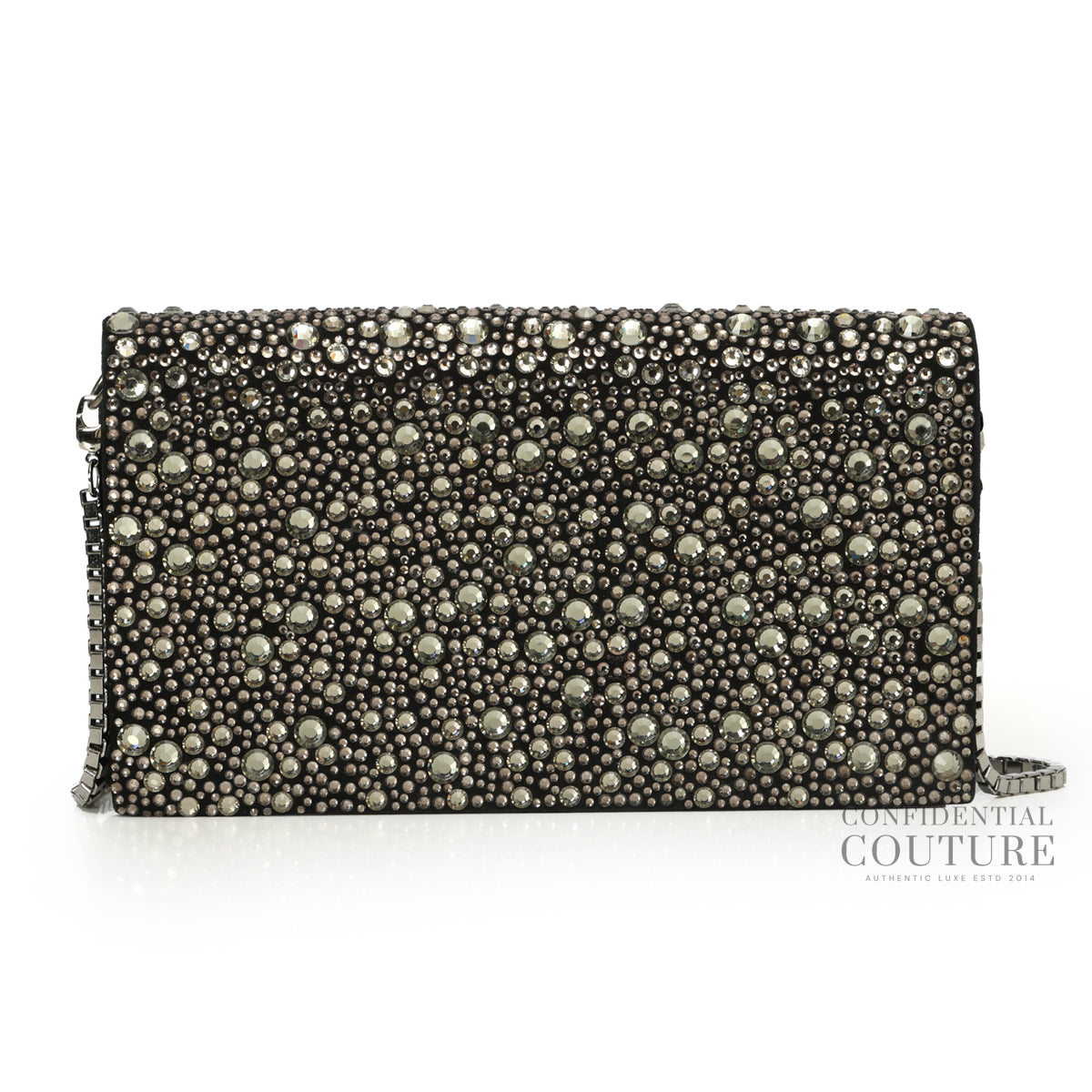 Black Suede Crystal Embellished Convertible Clutch