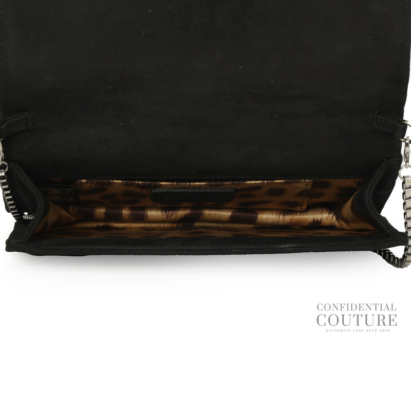 Black Suede Crystal Embellished Convertible Clutch