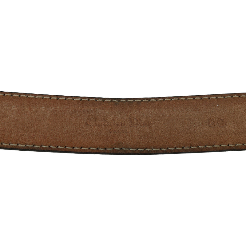 Slim Black Leather Logo Buckle Belt Size: 80