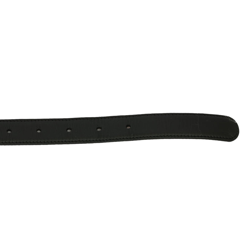 Slim Black Leather Logo Buckle Belt Size: 80